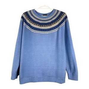Talbots Blue Fair Isle Cashmere Sweater Size L